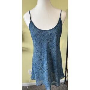 Cabi Y2K Blue Sheer Slip Cami Top Spaghetti Strap Satin Trim Mesh Overlay